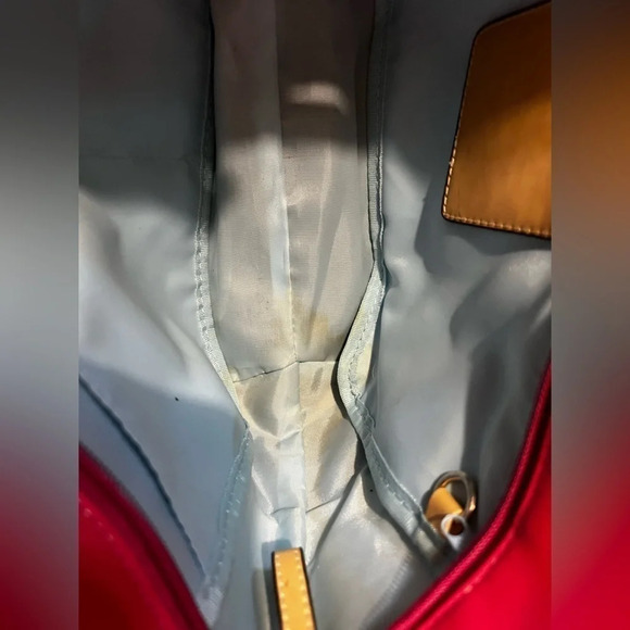 Color block pre owned faux leather shoulder bag blue red black - Picture 6 of 8